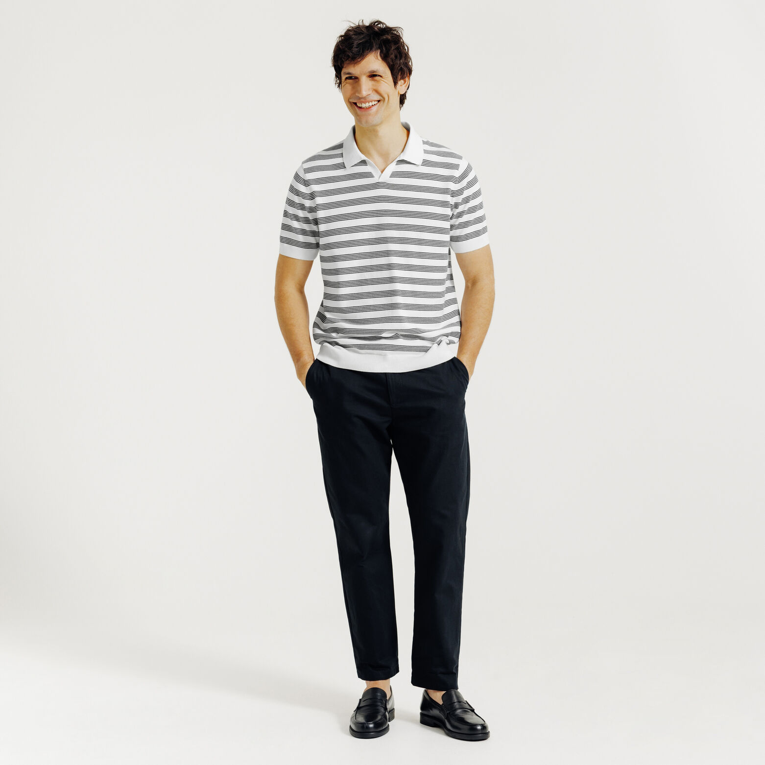 Gestreepte trui korte mouwen met resort polokraag