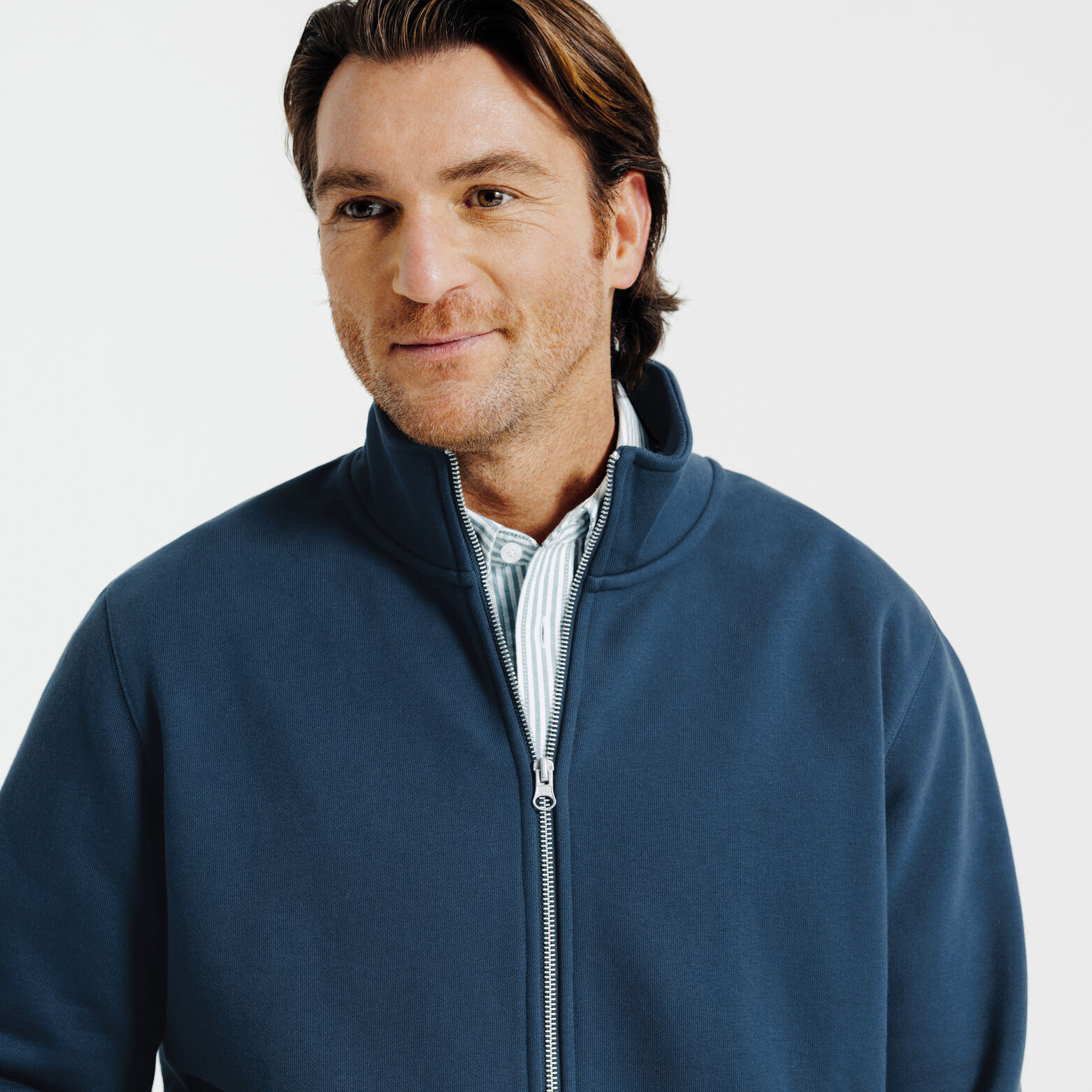 Effen heavy weight sweater opstaande kraag met rit