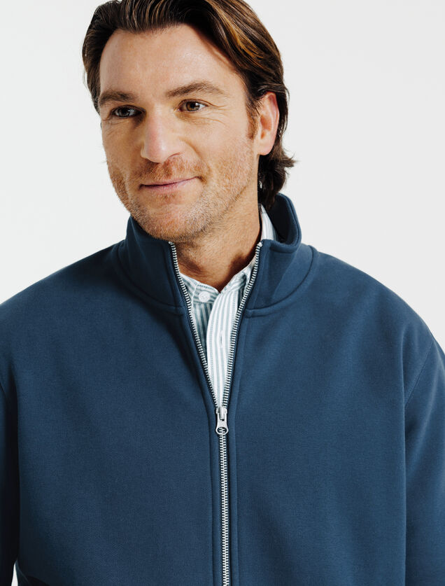 Effen heavy weight sweater opstaande kraag met rit