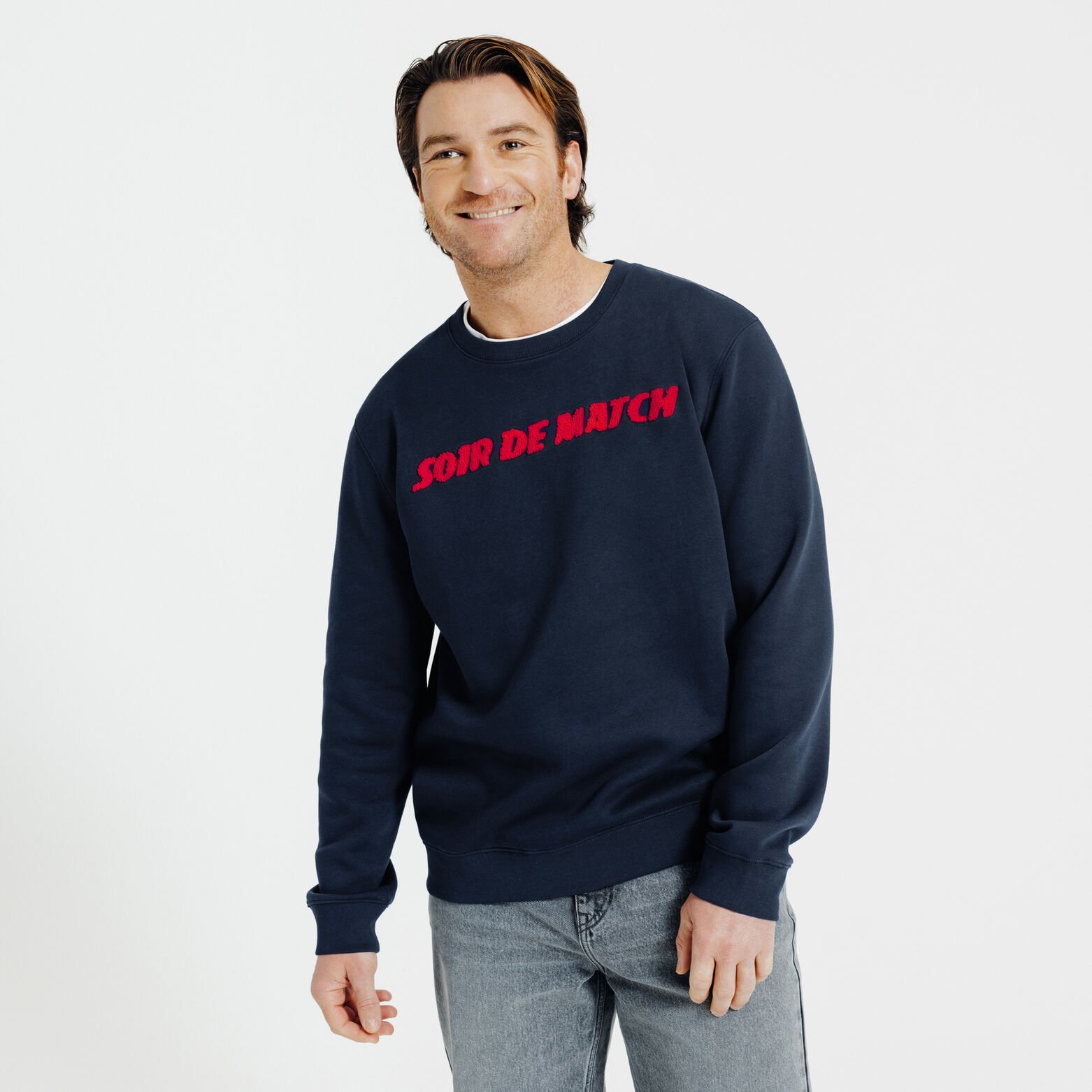 Sweat col rond d&eacute;tail bouclette licence L'&Eacute;quipe