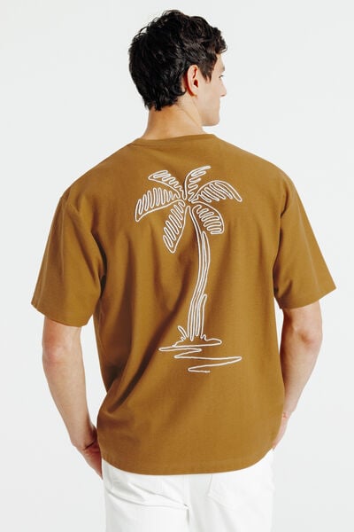 T-shirt in fantasiestof, borduursel voor- en achte