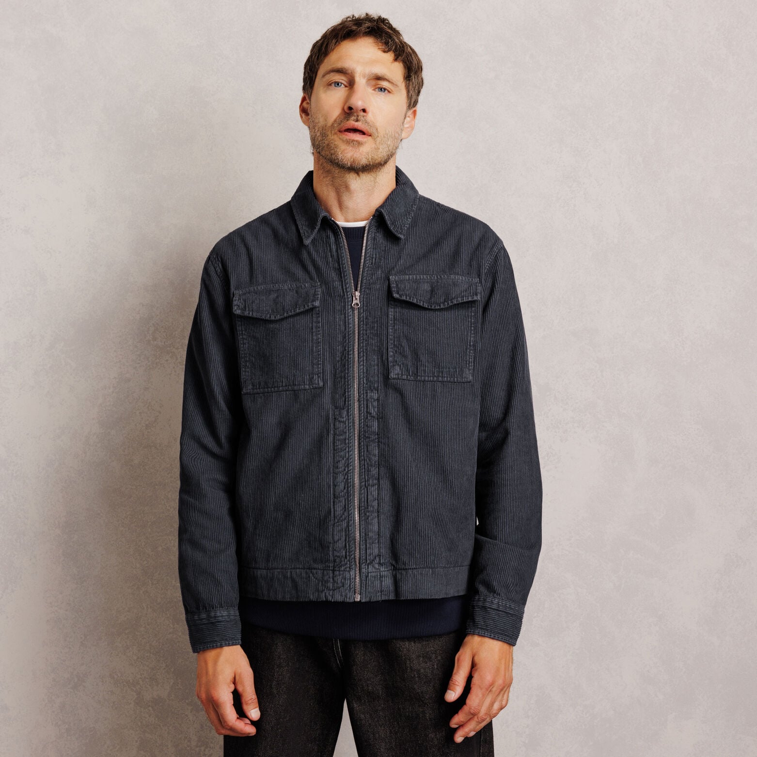 Veste zipp&eacute;e en velours col chemise 100% coton