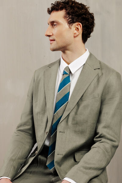 Veste de costume confort motif chevron 100% lin