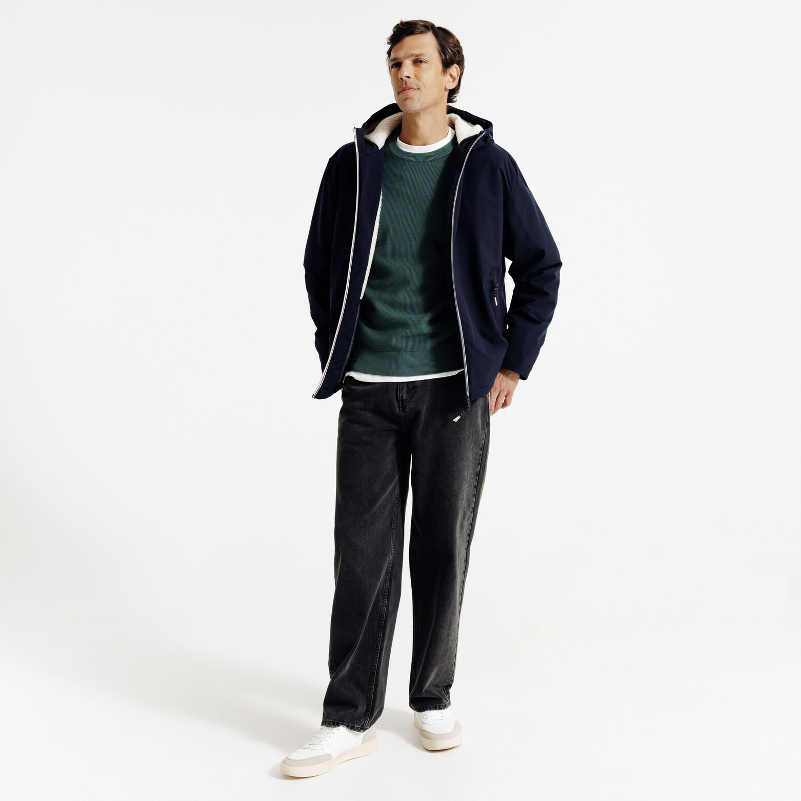 Blouson à capuche doublé en sherpa