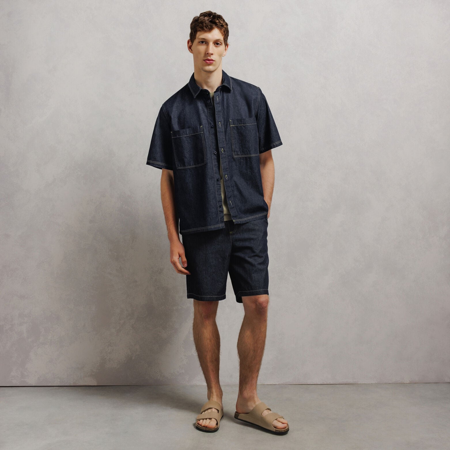 Ensemble chemisette et bermuda en jean - Bleu