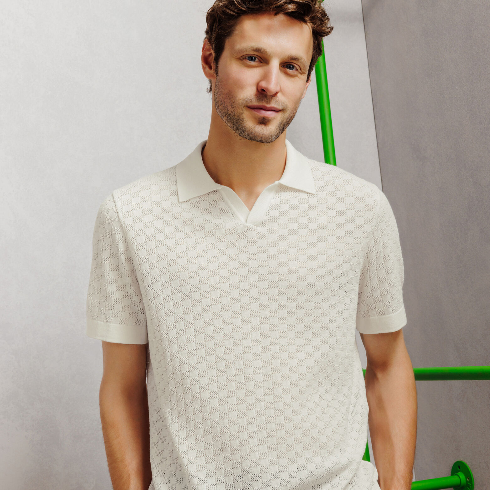 Polo en maille col resort damier