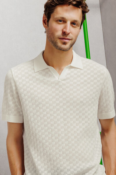 Polo en maille col resort damier