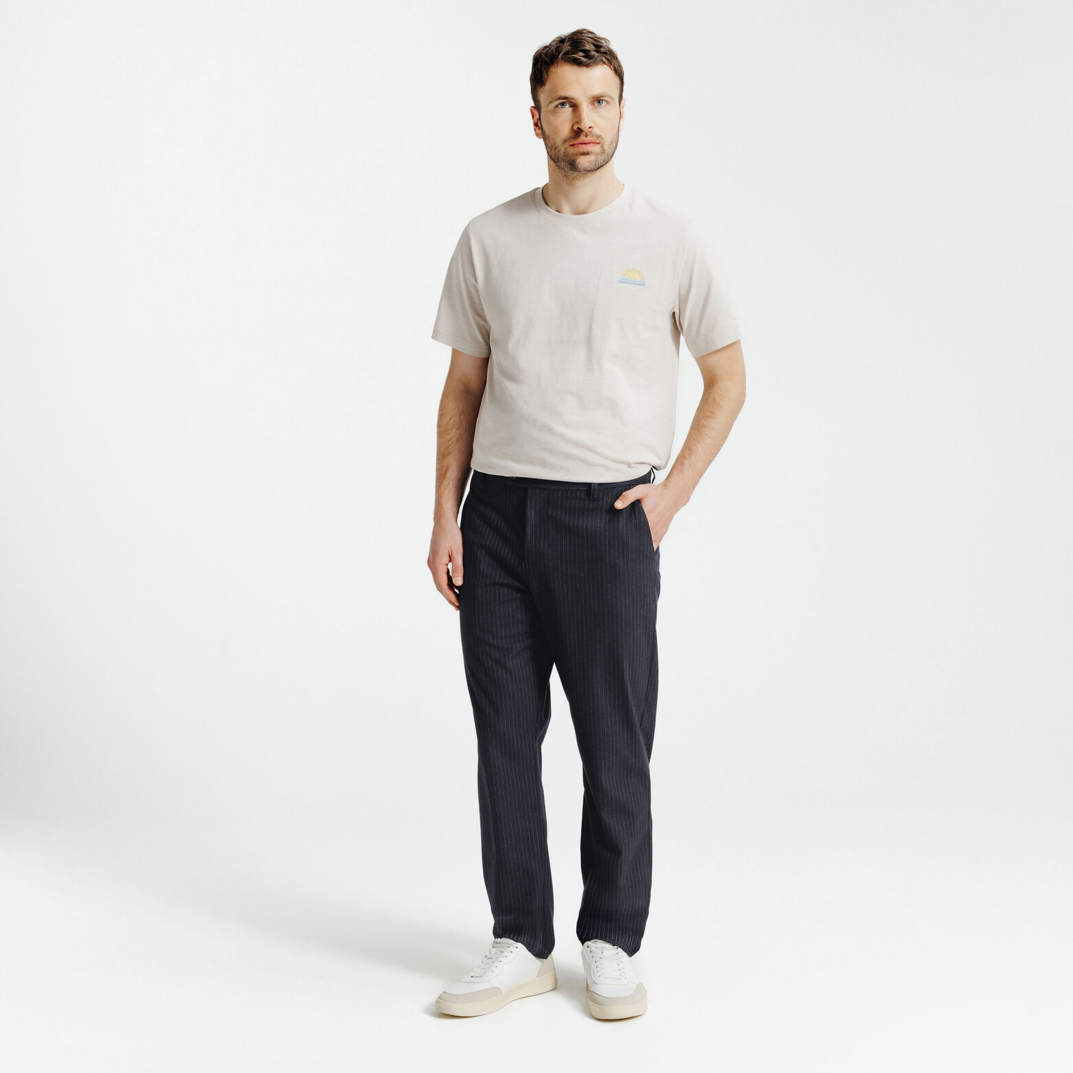 Gestreepte tapered fit chinobroek