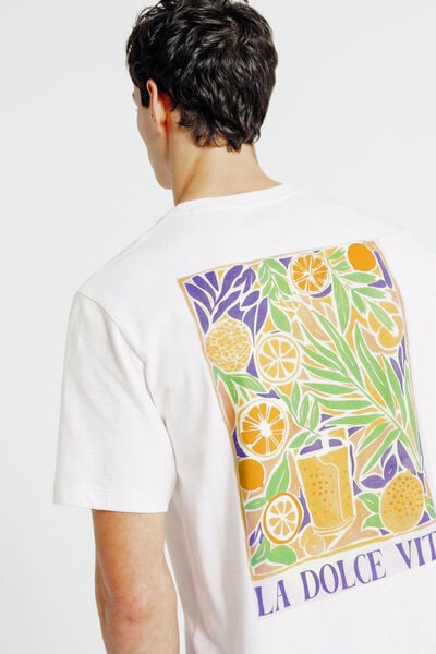 T-shirt met "dolce vita" print voor- en achteraan