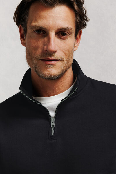 Sweat col montant zipp&eacute; molleton uni