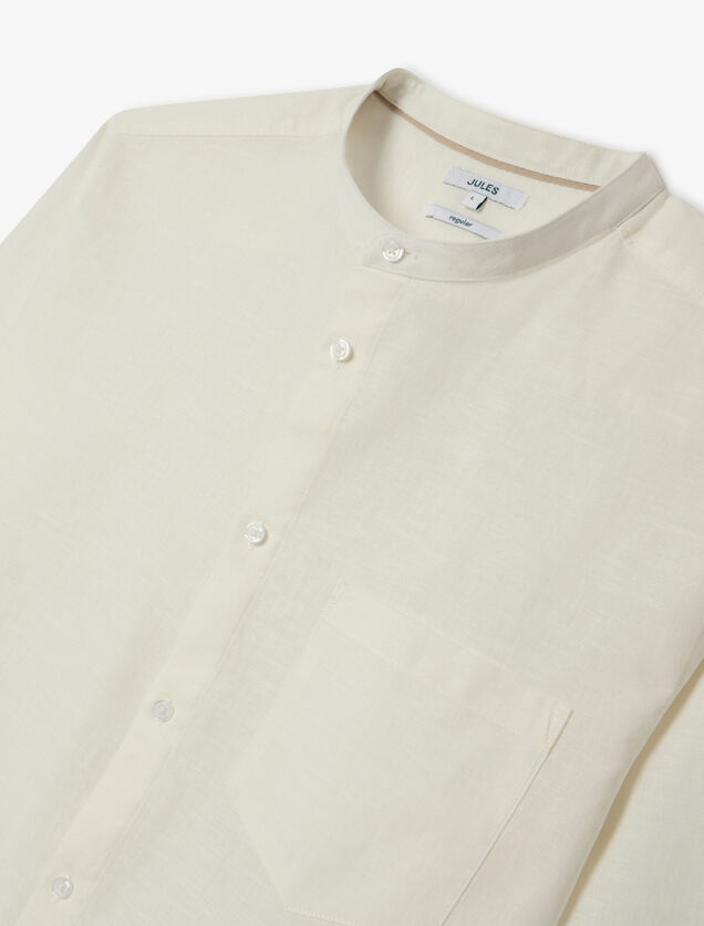 Hemd in katoen en linnen met mao-kraag