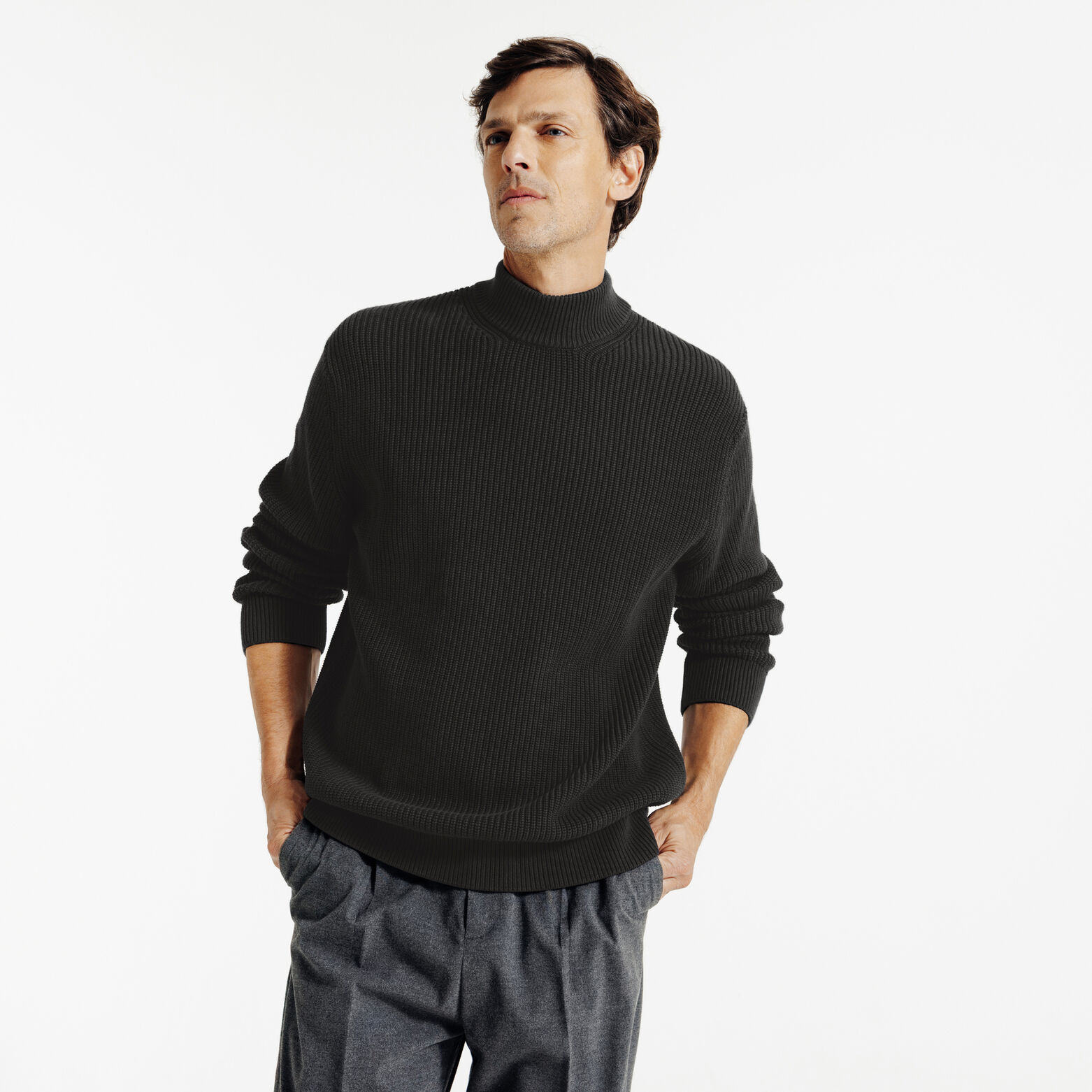 Pull col cheminée en côte