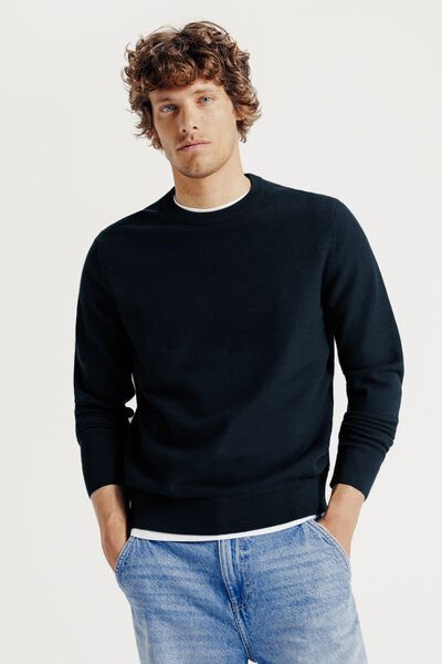 Pull col rond jeux de points fantaisie