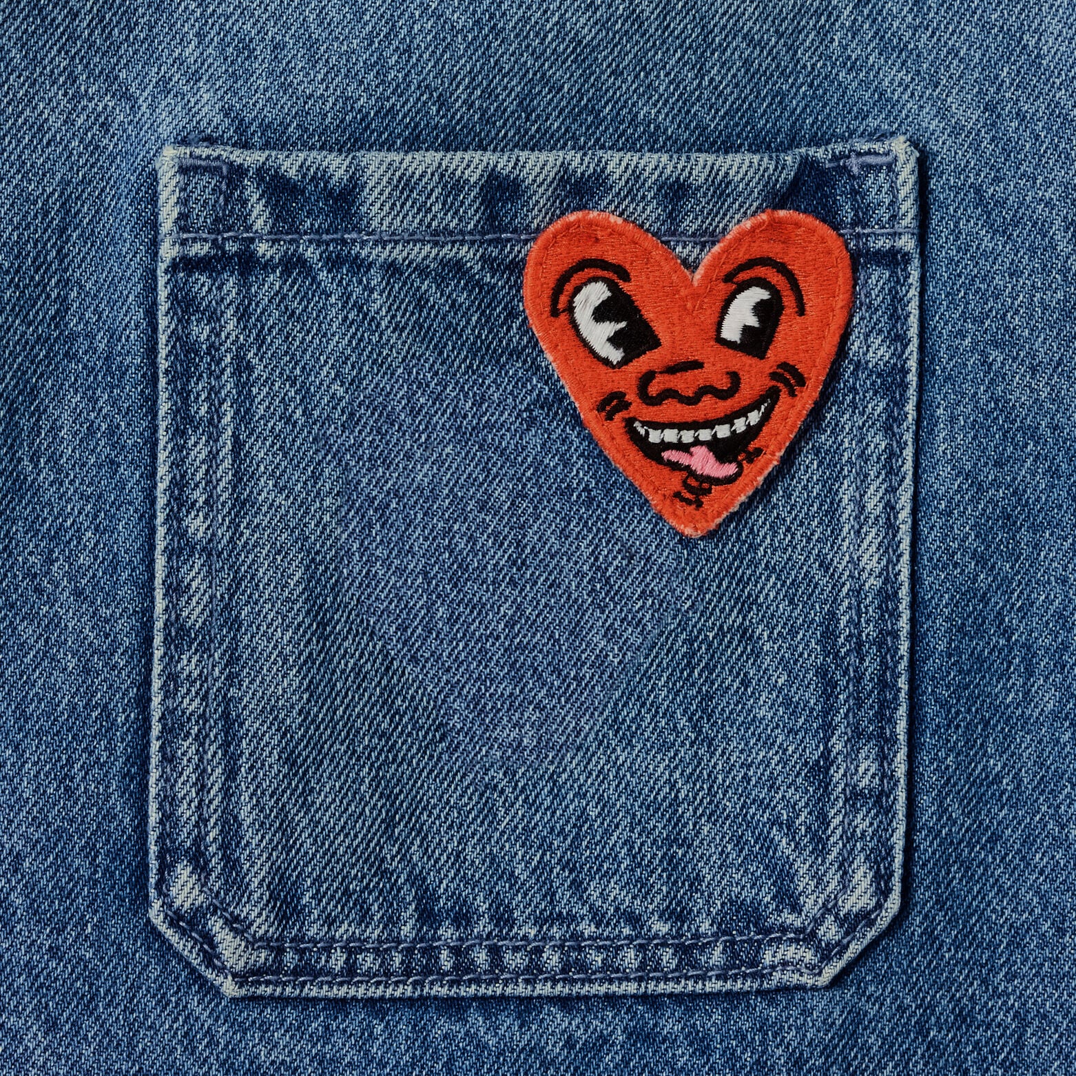Geborduurde jeans overhemdjas Keith Haring-licenti