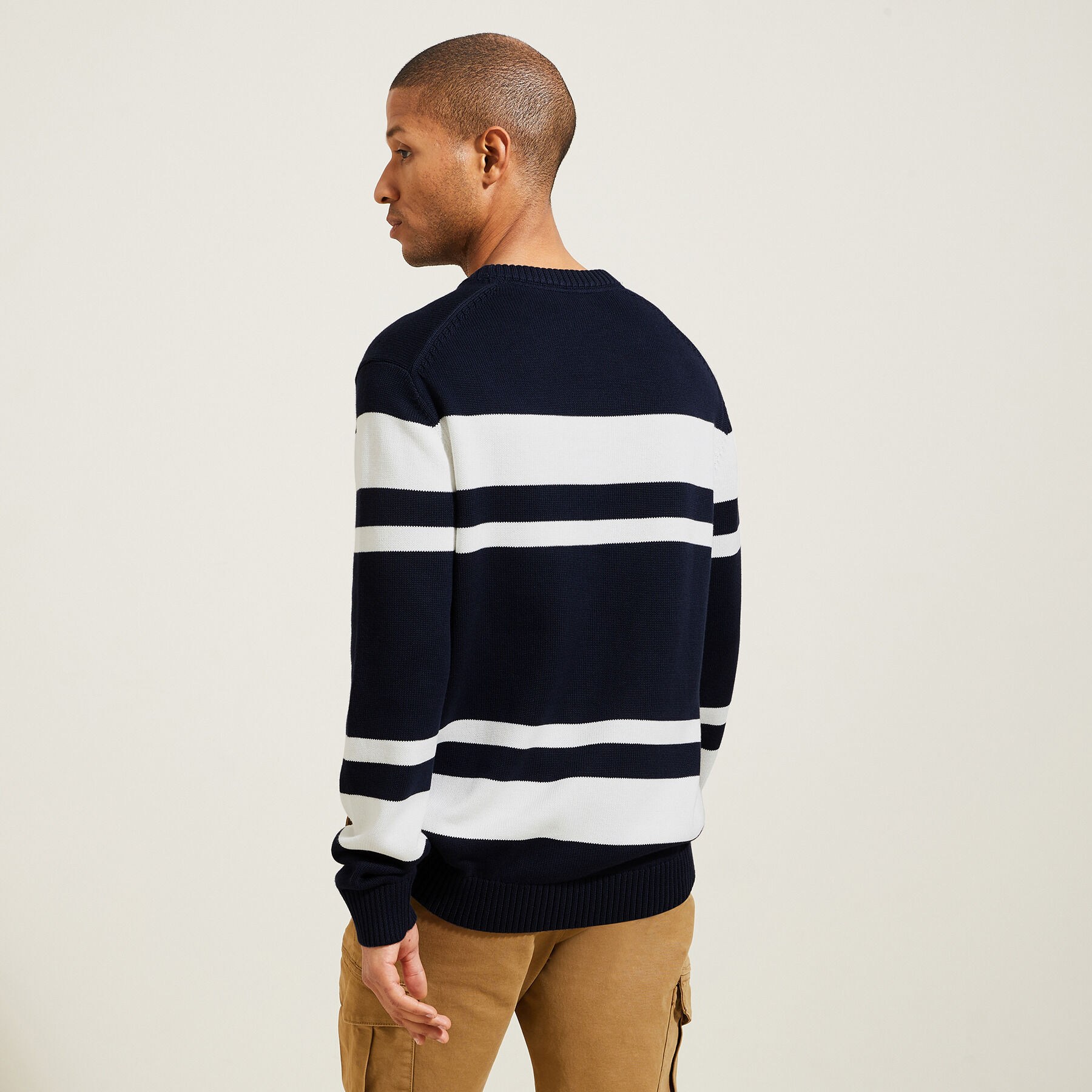 Pull col rond jeux de points rayé Bordeaux