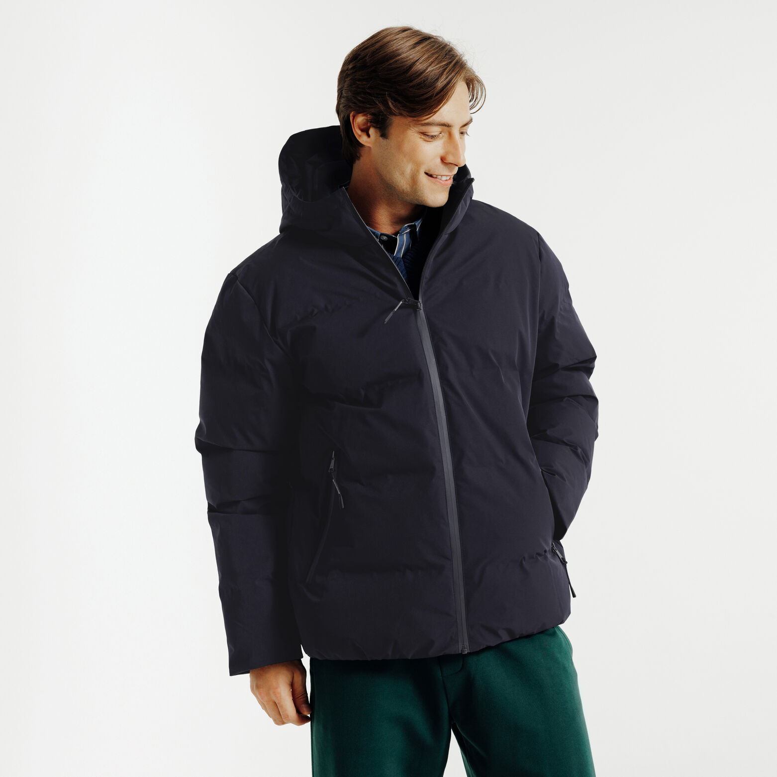 Gewatteerde donsjas met kap en rits