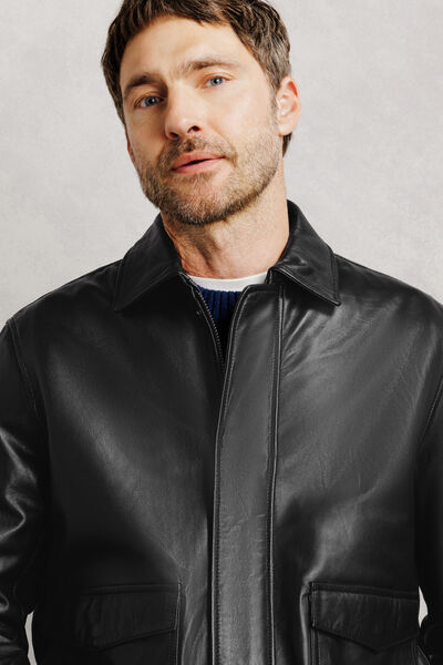 Blouson 100% leer met hemdkraag