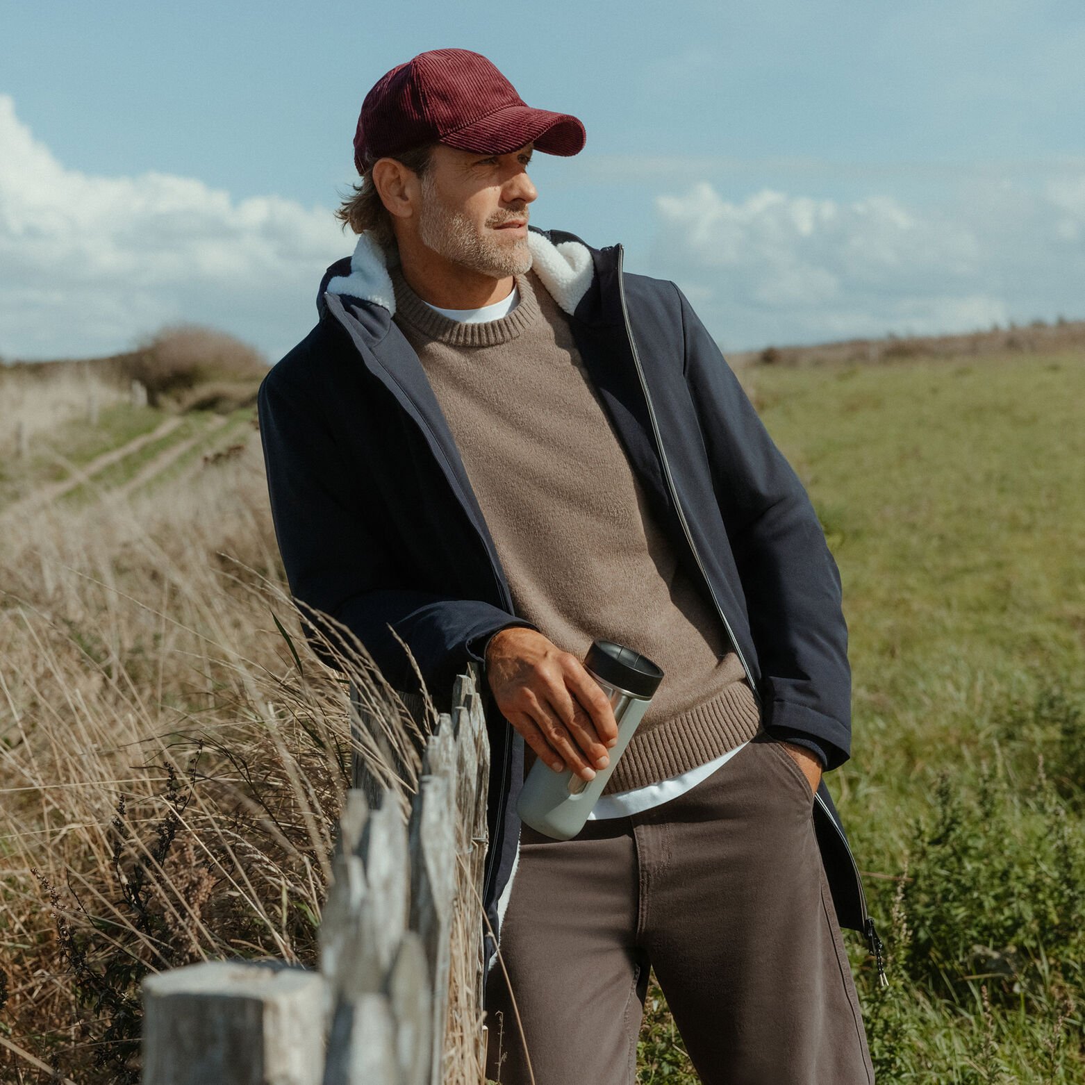 Parka longue à capuche doublée en sherpa