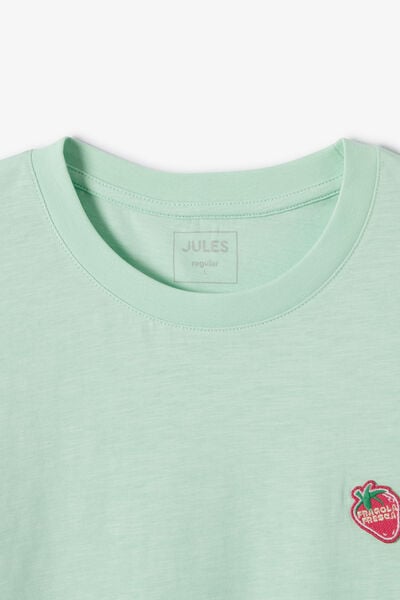 T-shirt in gevlamde stof met borduursel op de bors