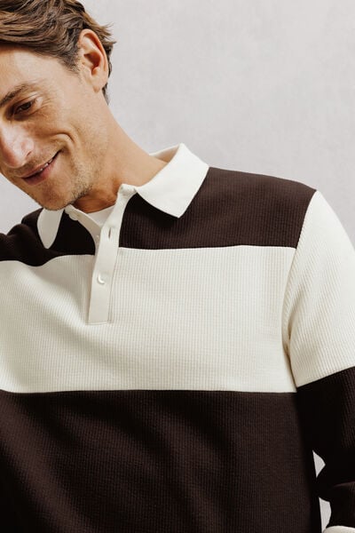 Sweat col polo larges rayures