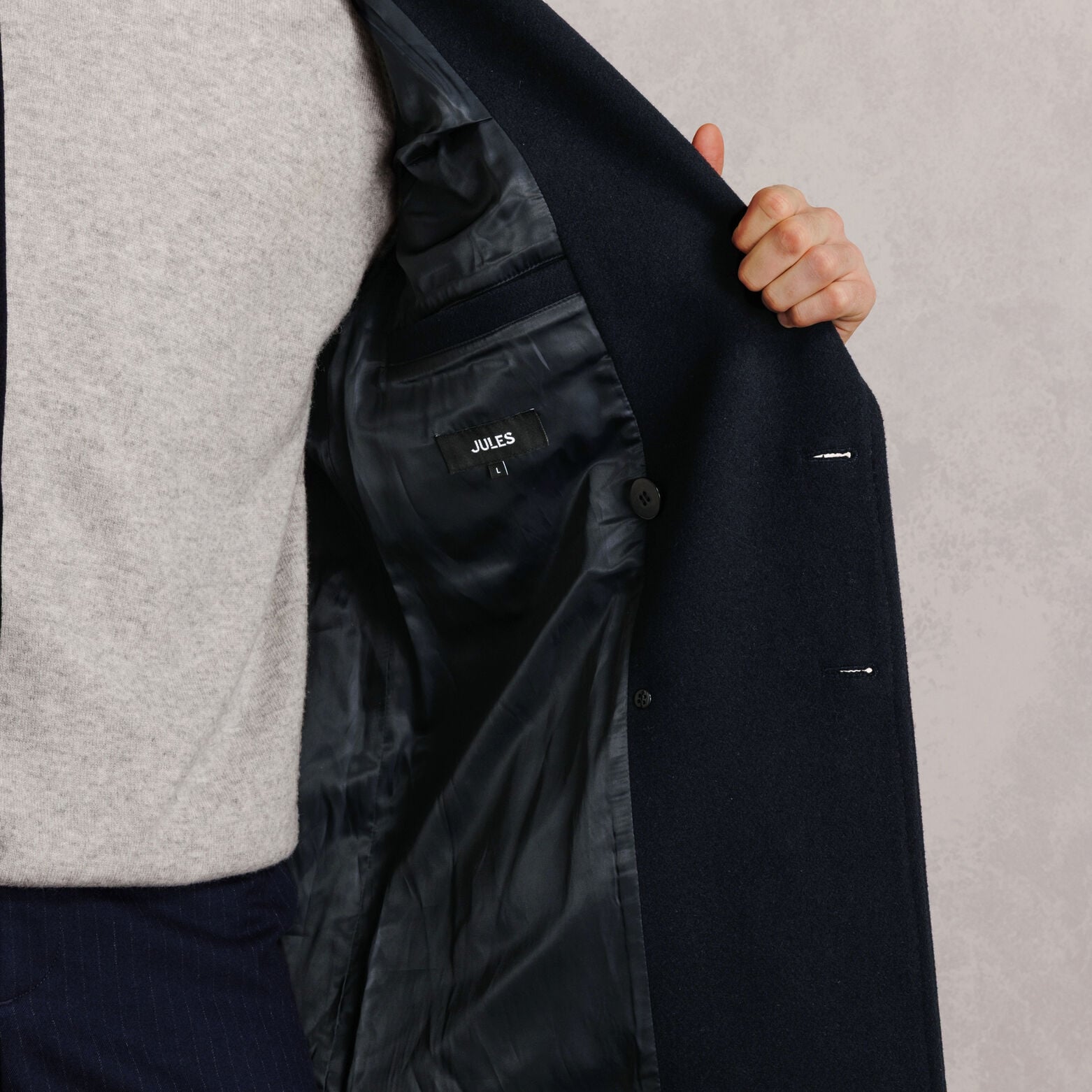 Manteau long crois&eacute; laine majoritaire