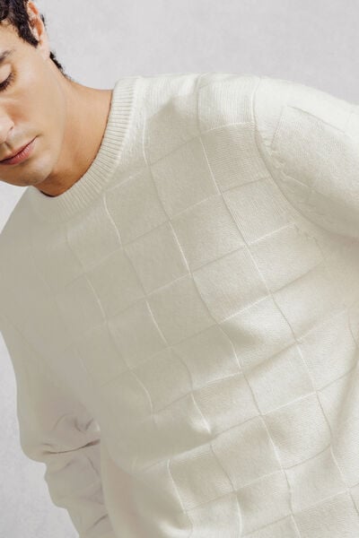 Pull col rond damier laine d'agneau majoritaire