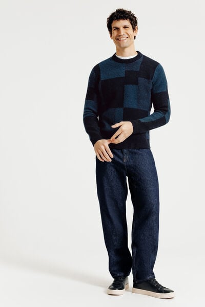 Pull col rond jacquard fantaisie