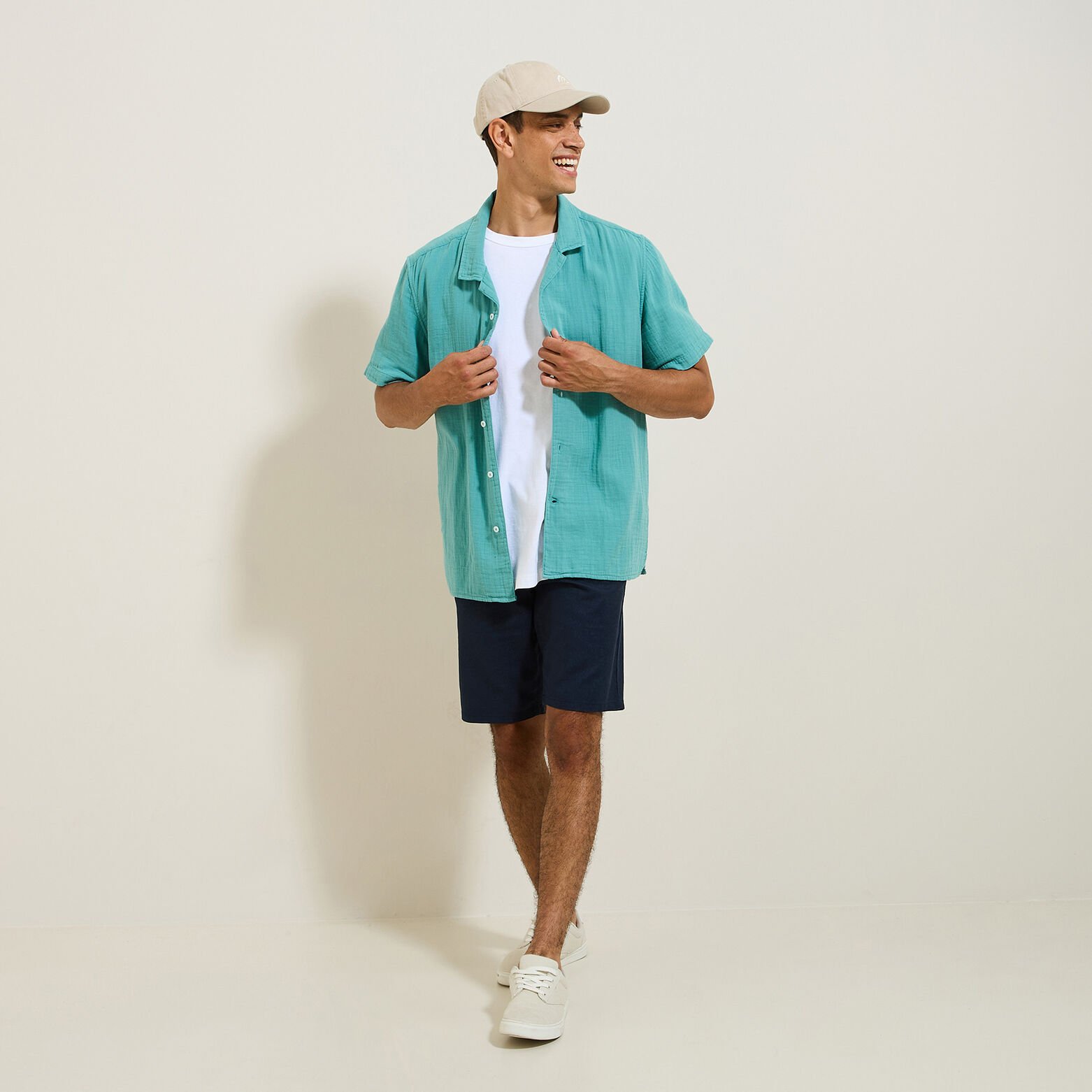 Effen bermuda in katoen en linnen