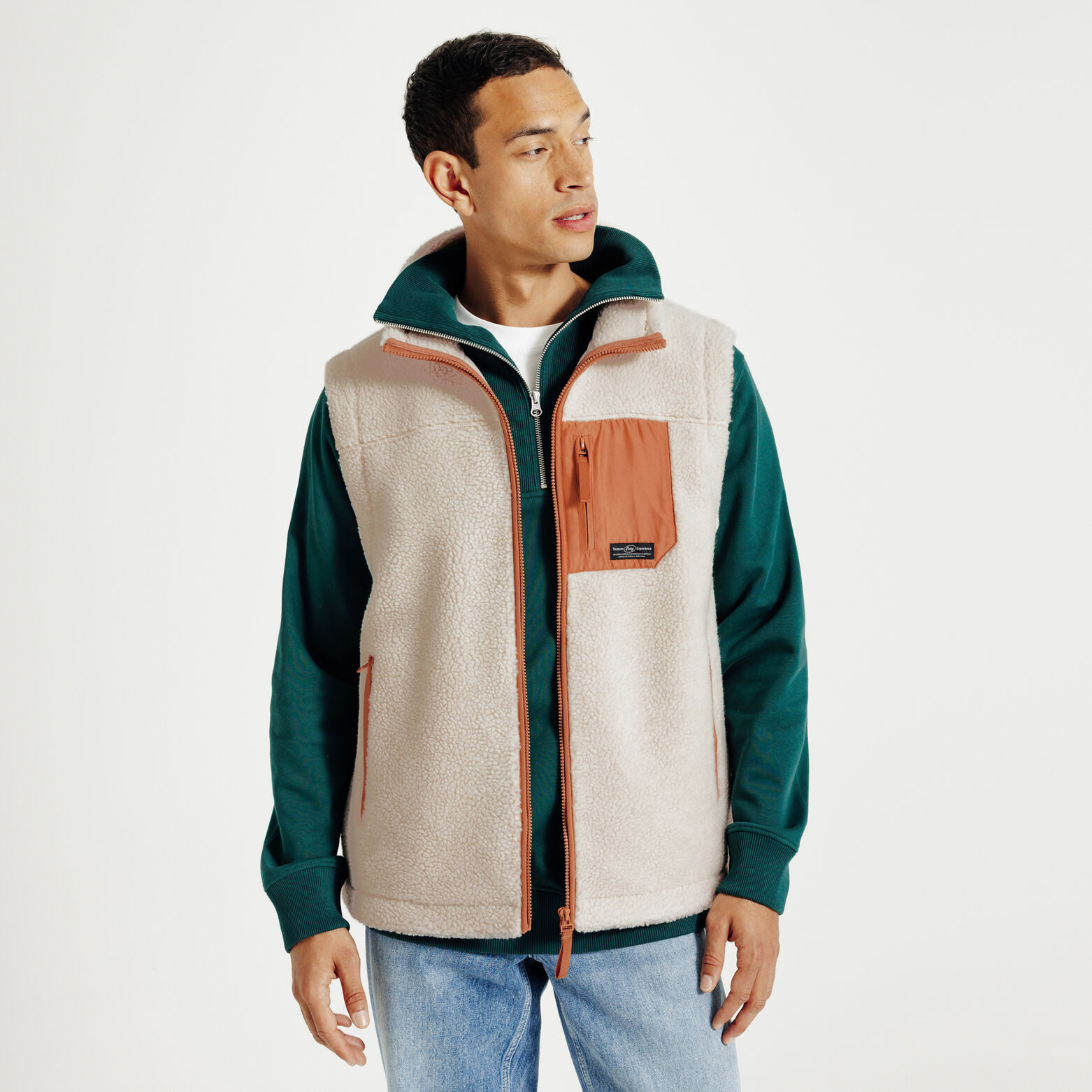 Veste sans manche en sherpa contrastée