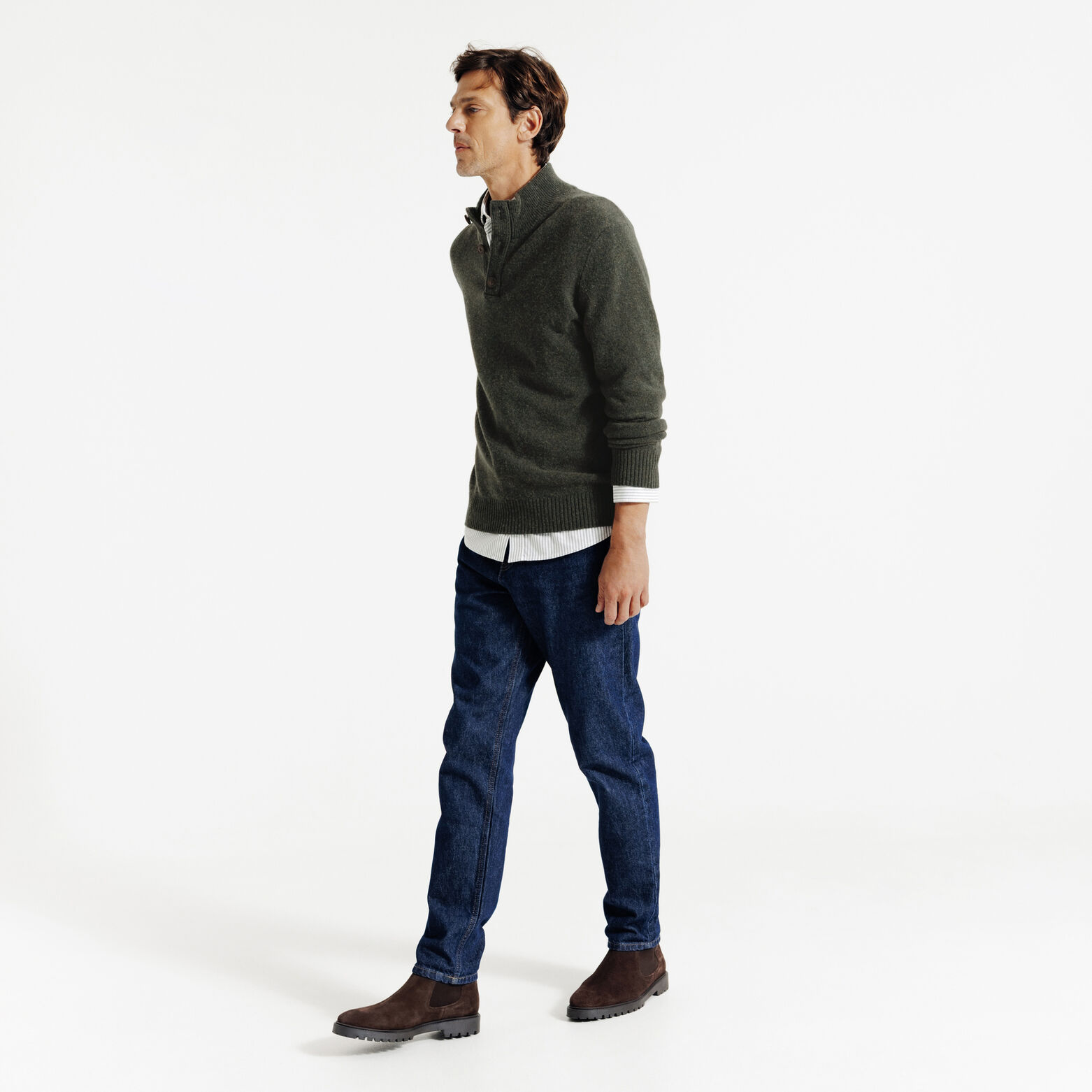 Trui opstaande kraag met knopen in lambswool