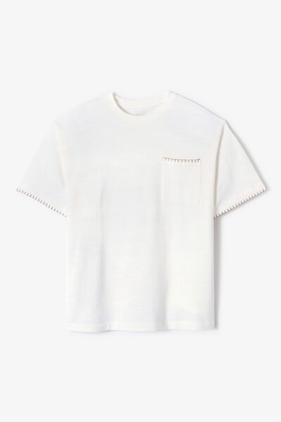 T-shirt in fantasiestof, borduursels mouweinden en