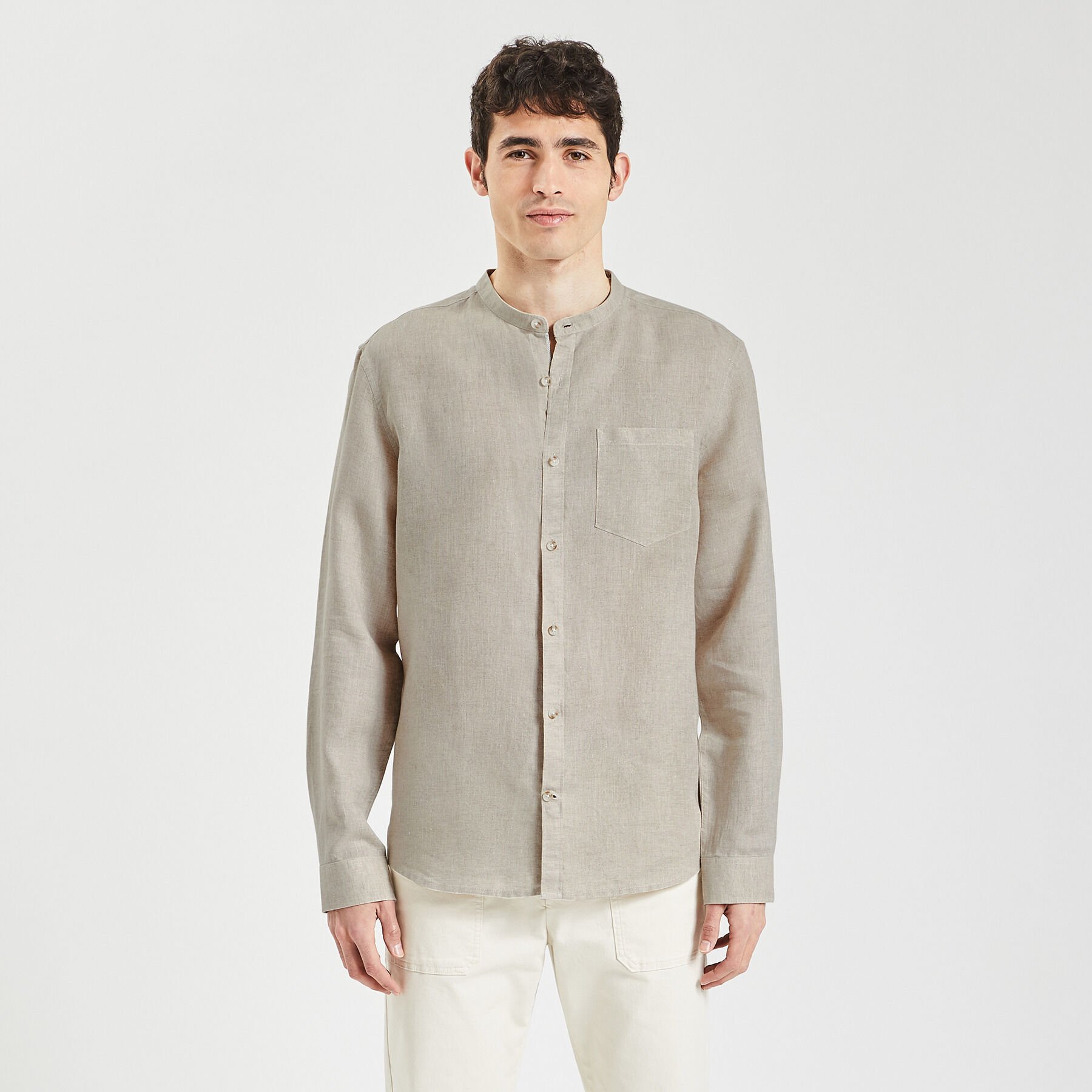 Chemise regular col mao unie en lin
