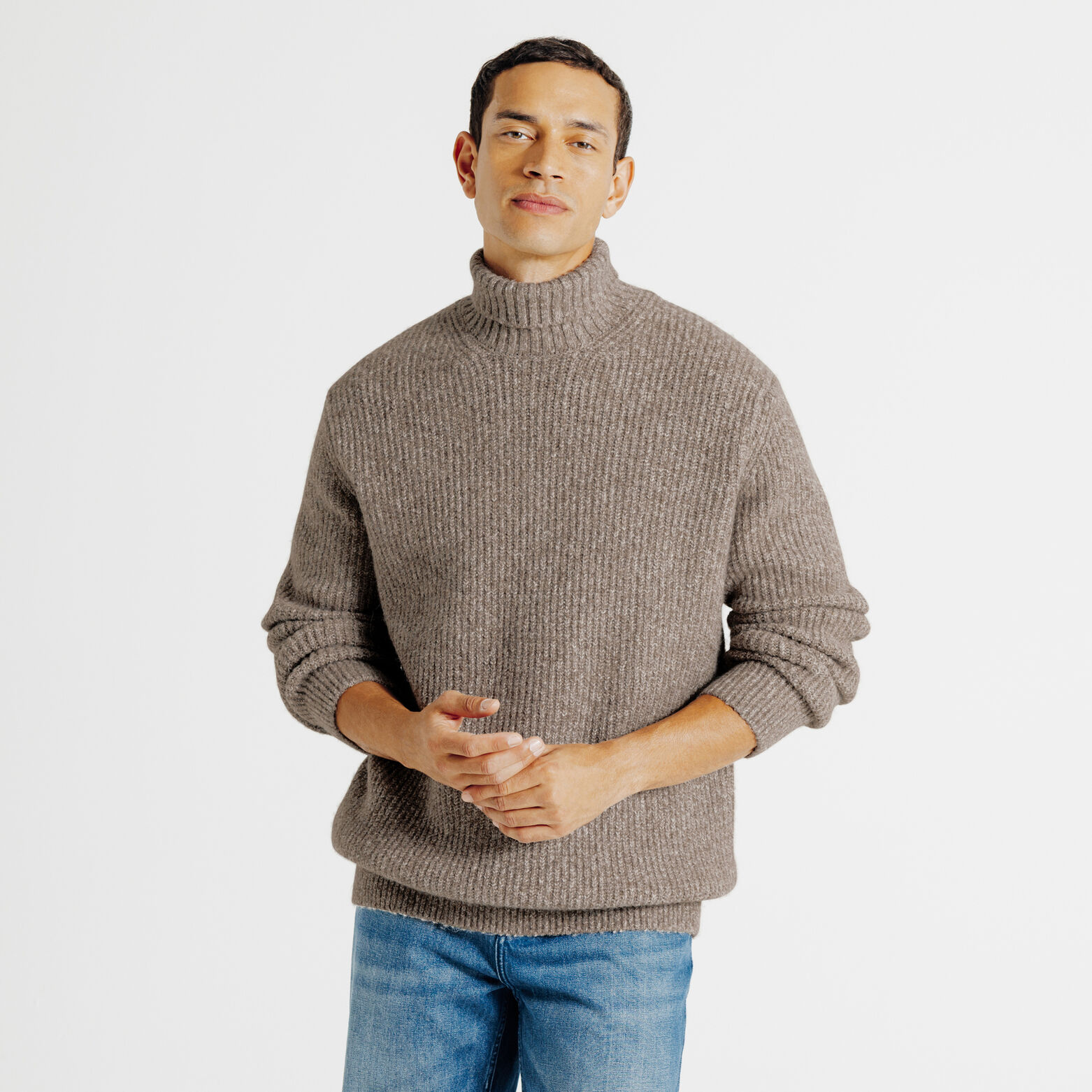 Pull col roulé tweed