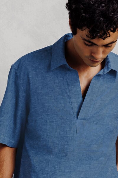 Chemisette 100% coton col vareuse effet denim