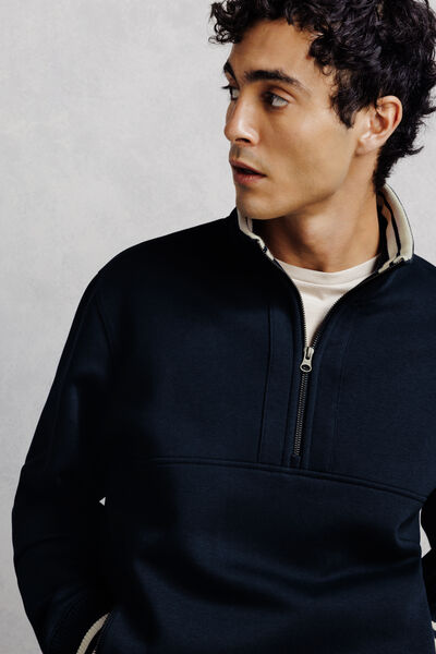 Sweater met rits, opstaande kraag, contrastboord