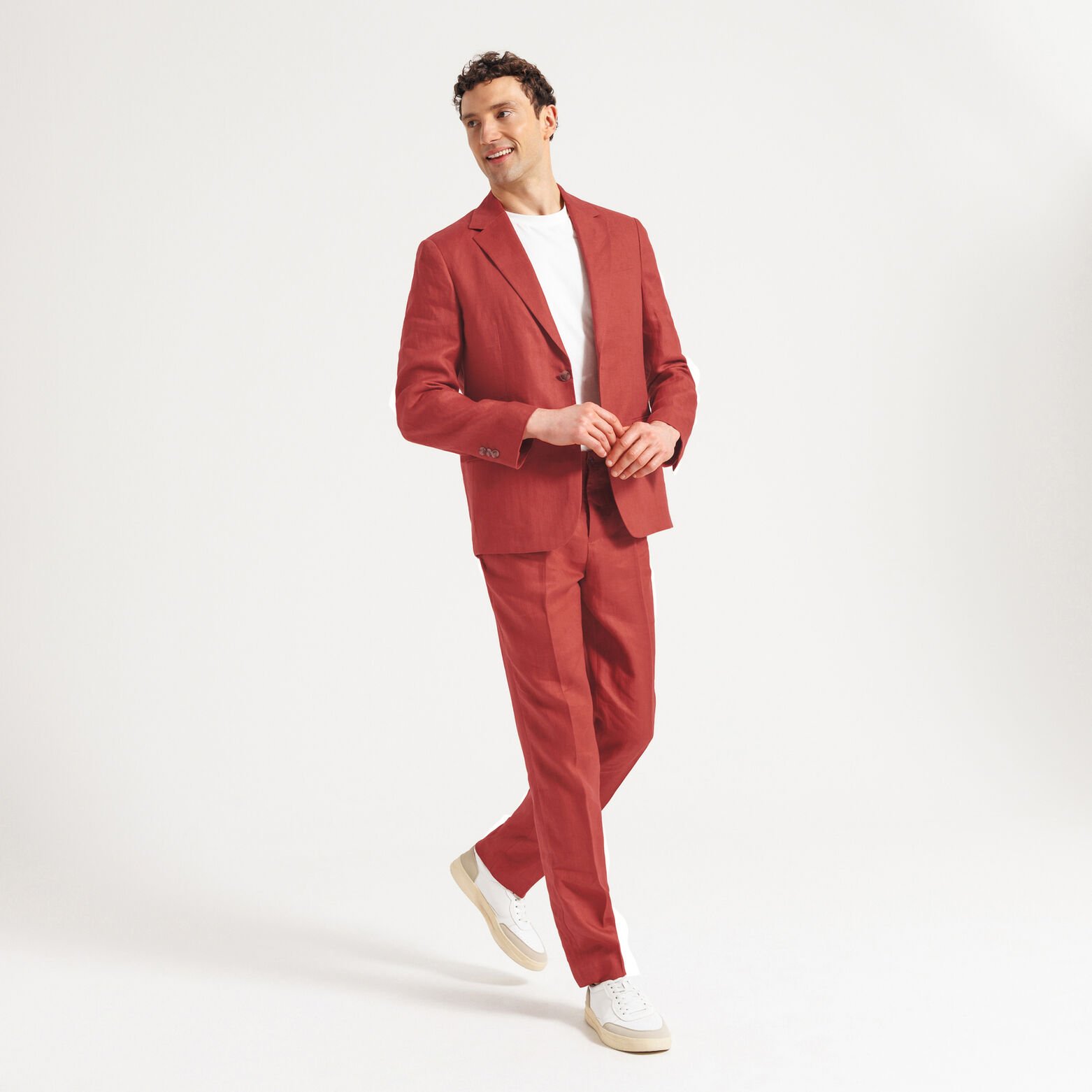 Pantalon de costume confort motif chevron 100% lin