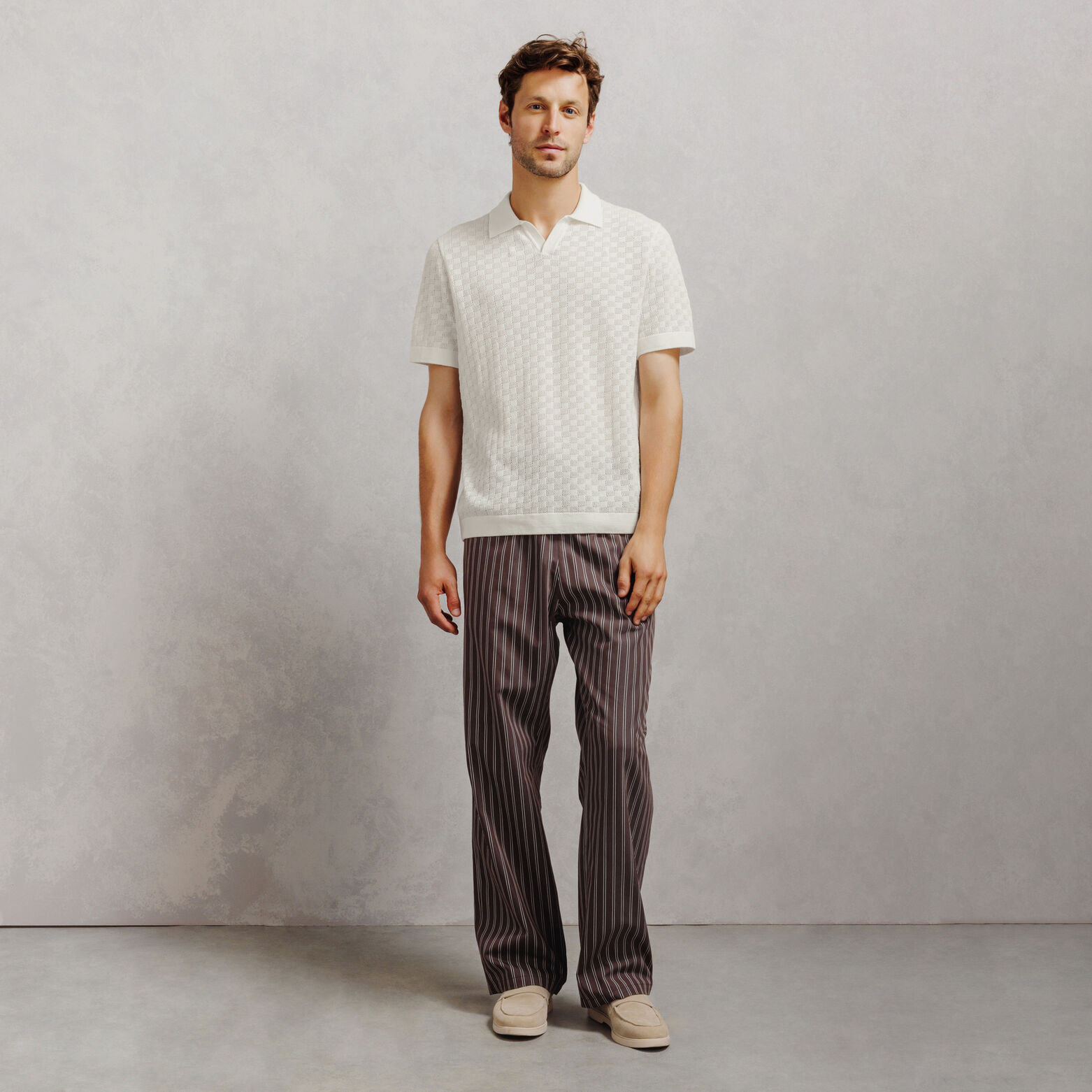 Polo en maille col resort damier