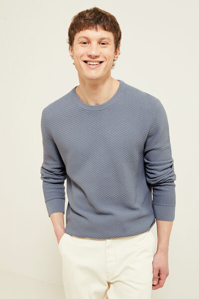 Pull col rond jeux de points fantaisie