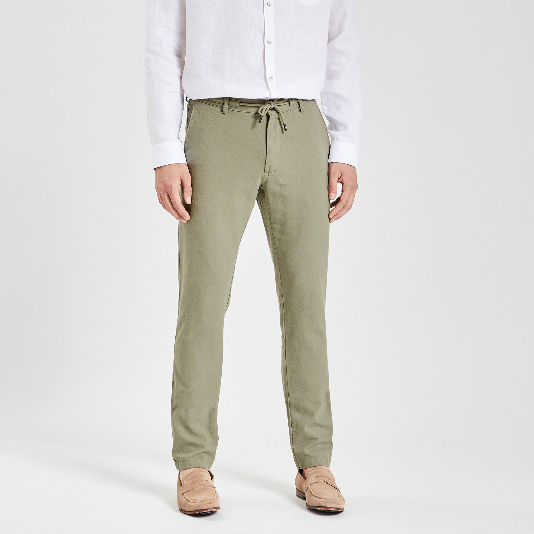 Pantalon taille lastiqu e en coton lin Vert Jules