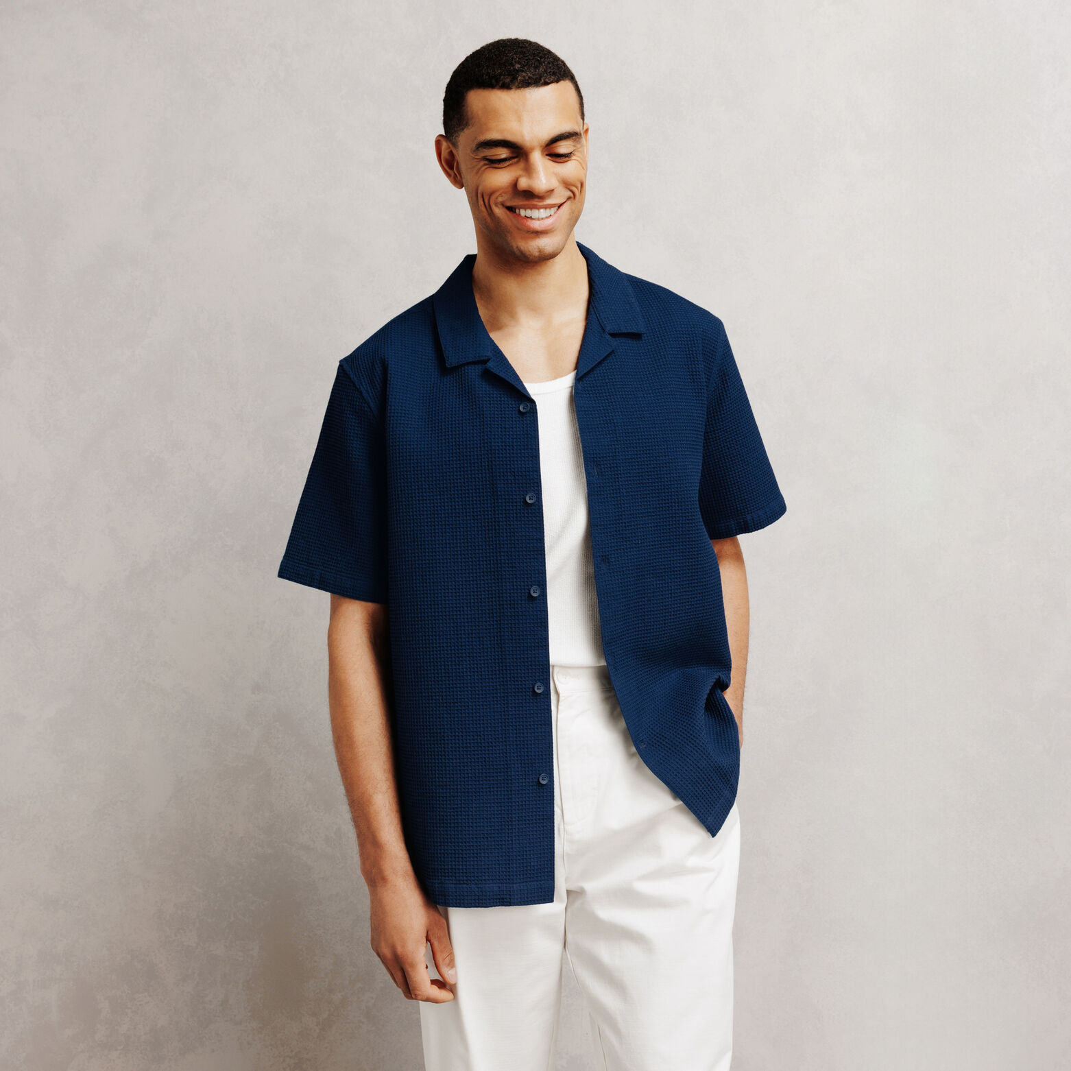 Effen hemdje in gewafeld katoen