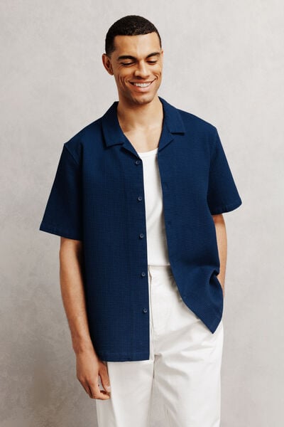 Chemisette gaufr&eacute;e coton unie