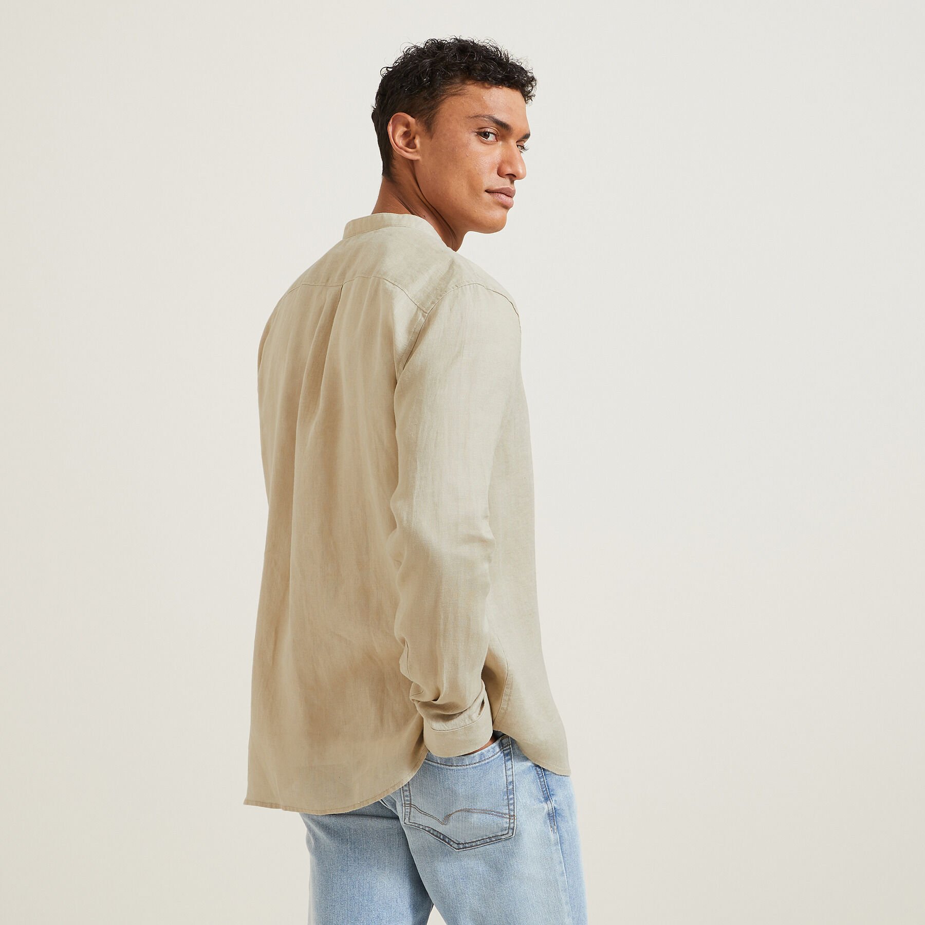 Chemise lin col mao new arrivals