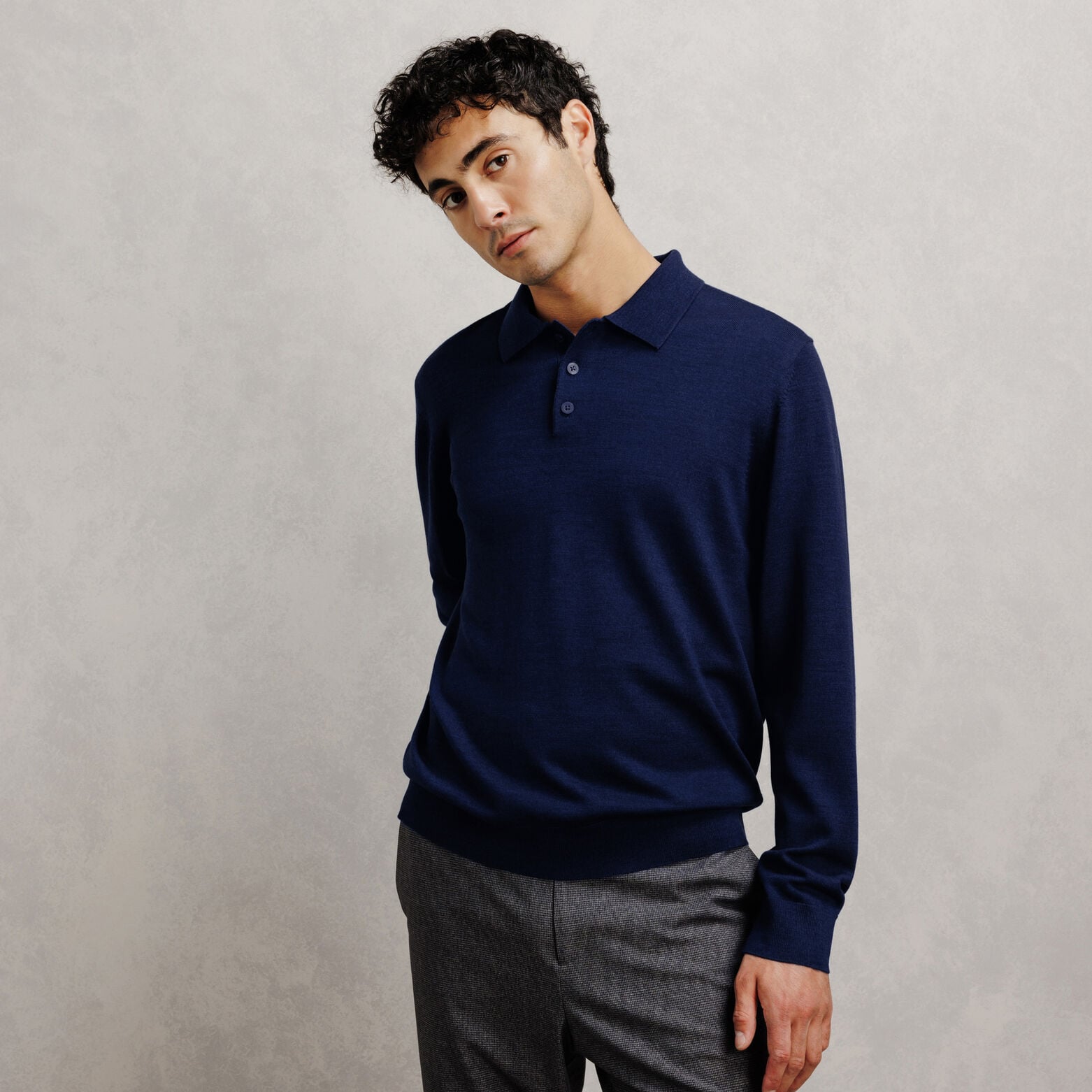 Pull col polo boutonn&eacute; 100% m&eacute;rinos