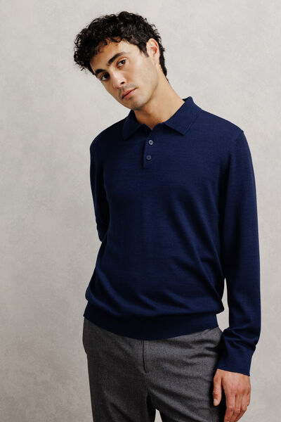 Pull col polo boutonn&eacute; 100% m&eacute;rinos