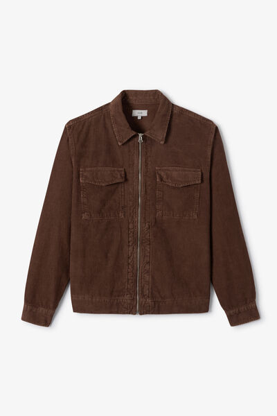 Veste zipp&eacute;e en velours col chemise