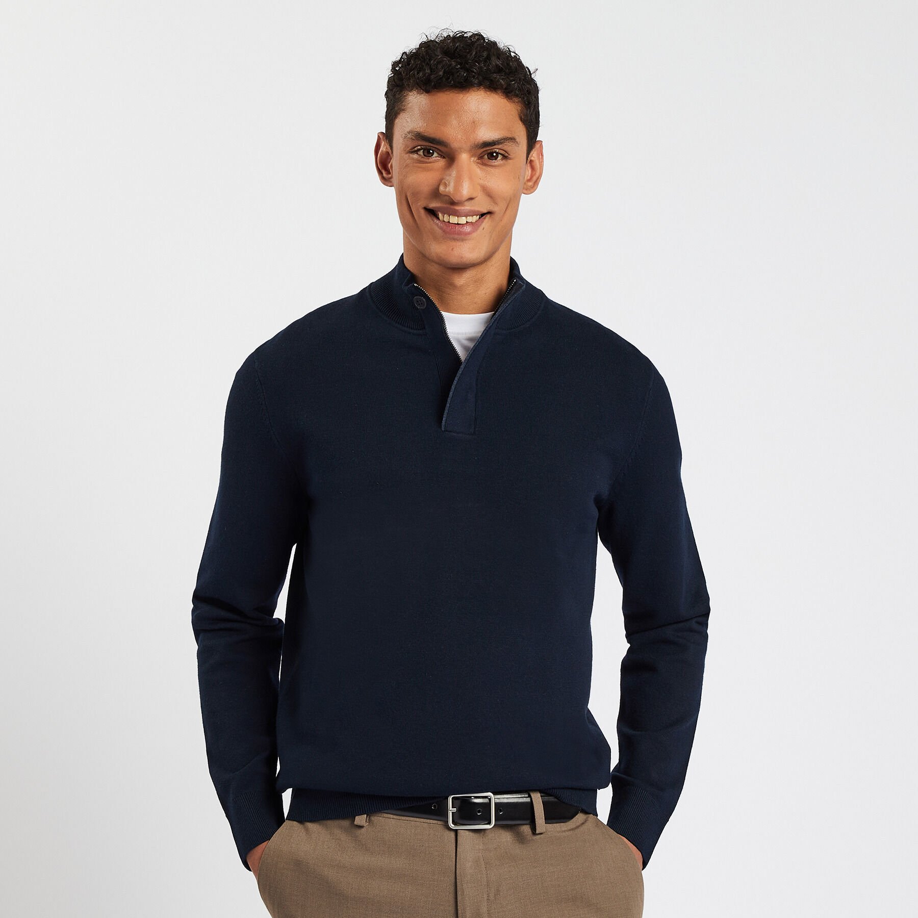 Pull camionneur avec col zipp Bleu homme Jules
