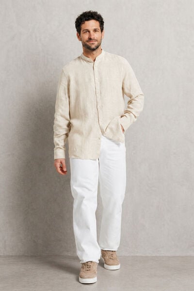 Chemise col mao 100% lin unie