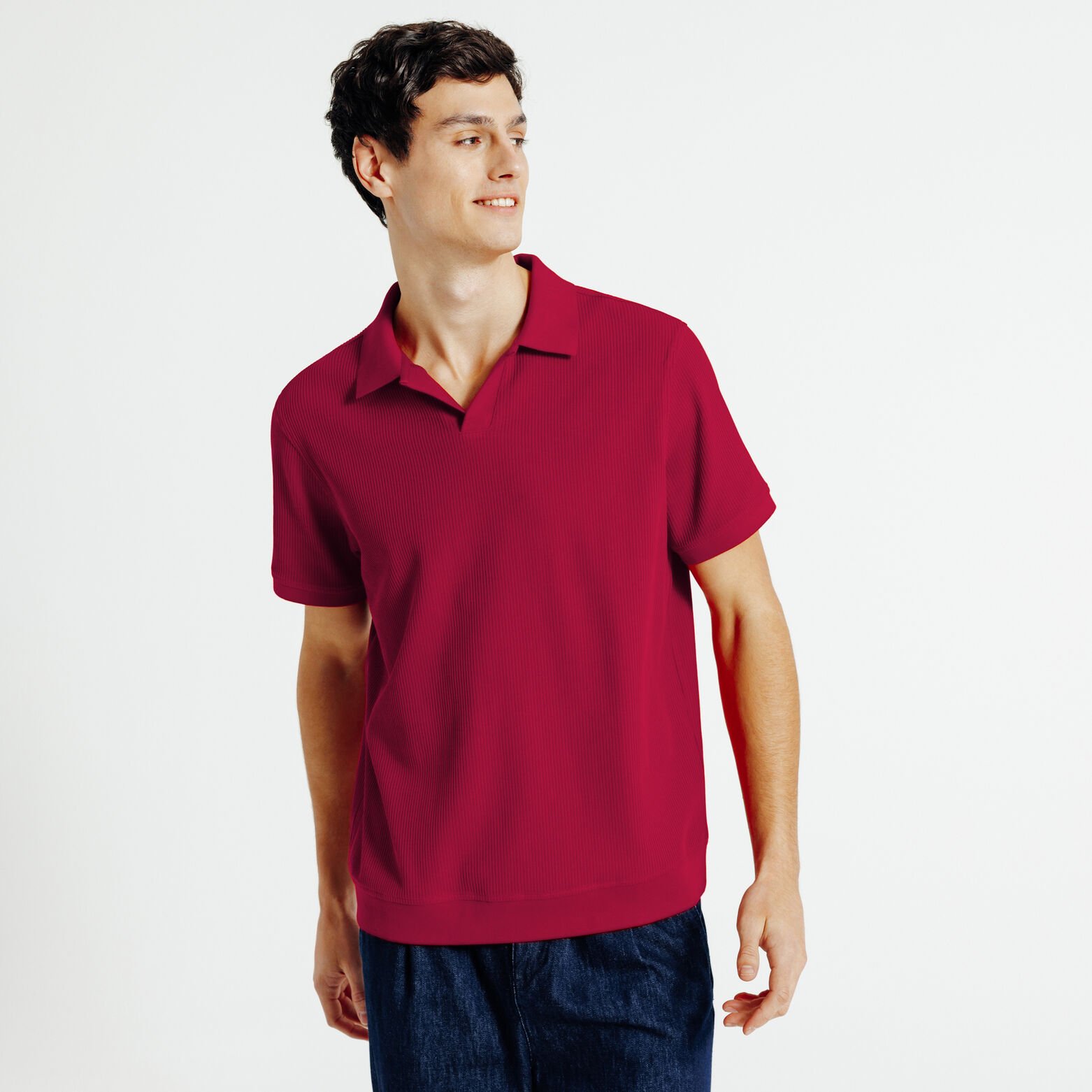 Polo in textuurstof met korte mouwen en resortkraa