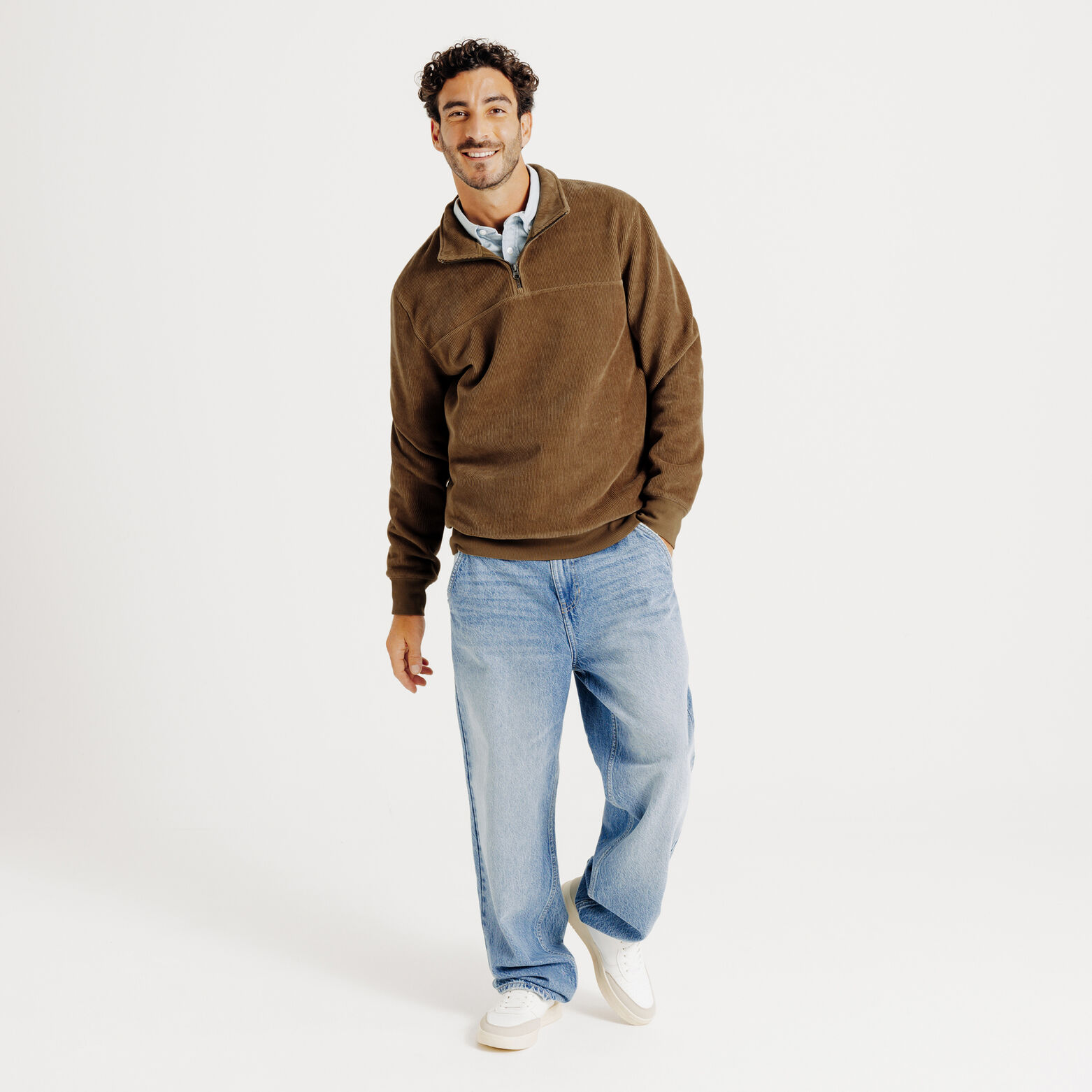 Sweater met opstaande ritskraag in fluweel