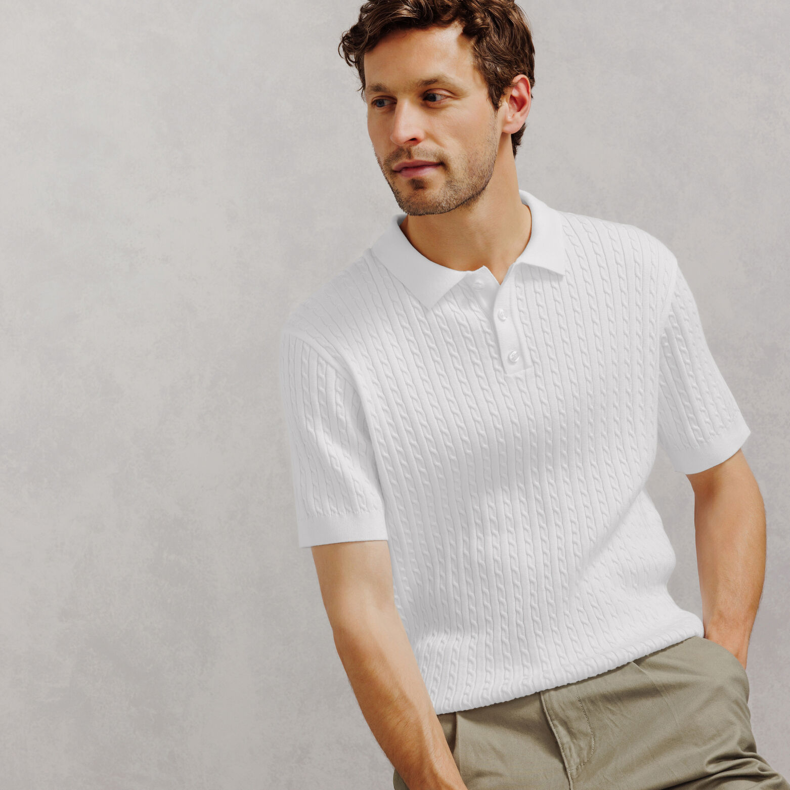 Polo en maille manches courtes torsad&eacute;